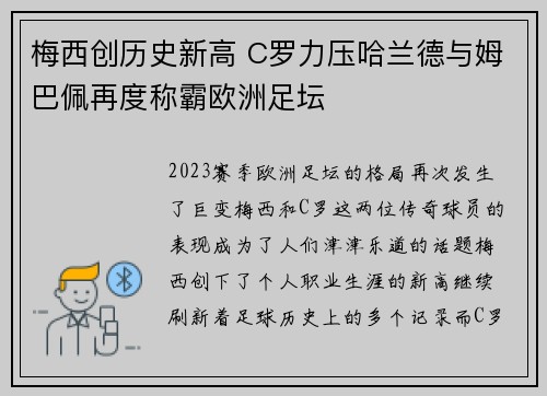 梅西创历史新高 C罗力压哈兰德与姆巴佩再度称霸欧洲足坛